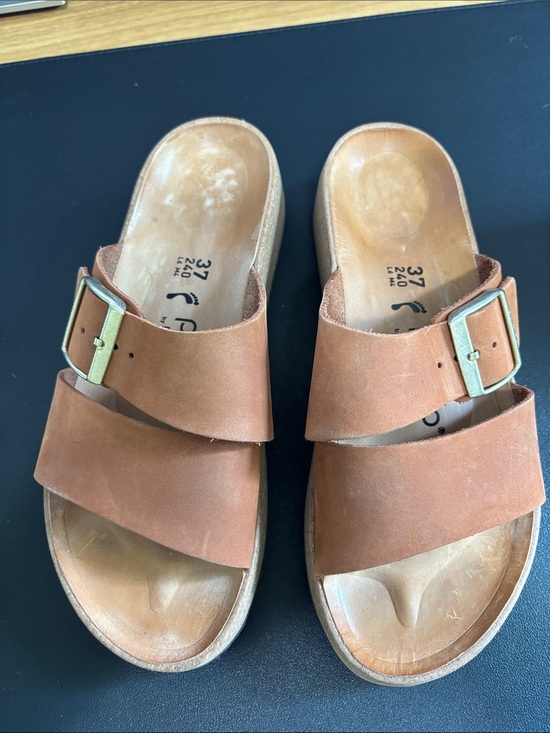 Birkenstock Shoes - Birkenstock Papillio Cognac Single-Buckle Leather Slide